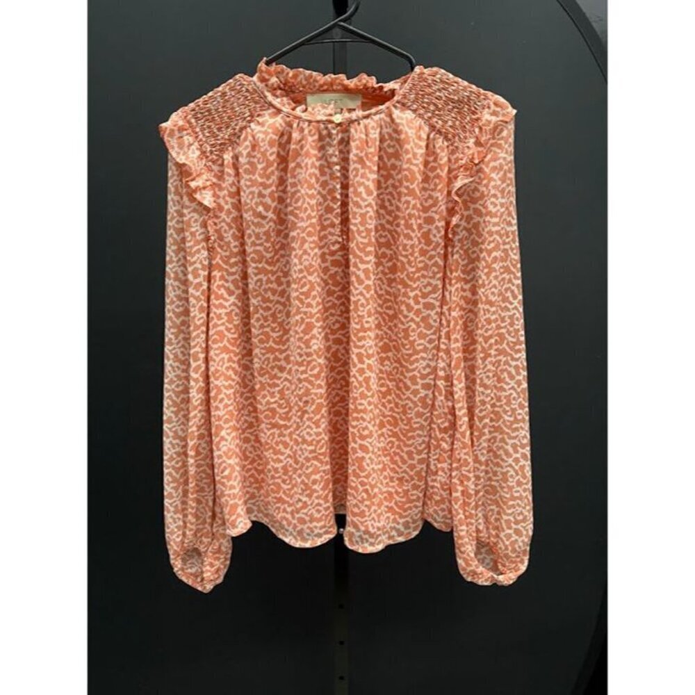 LOFT Coral Pattern Long Sleeve Sheer Blouse